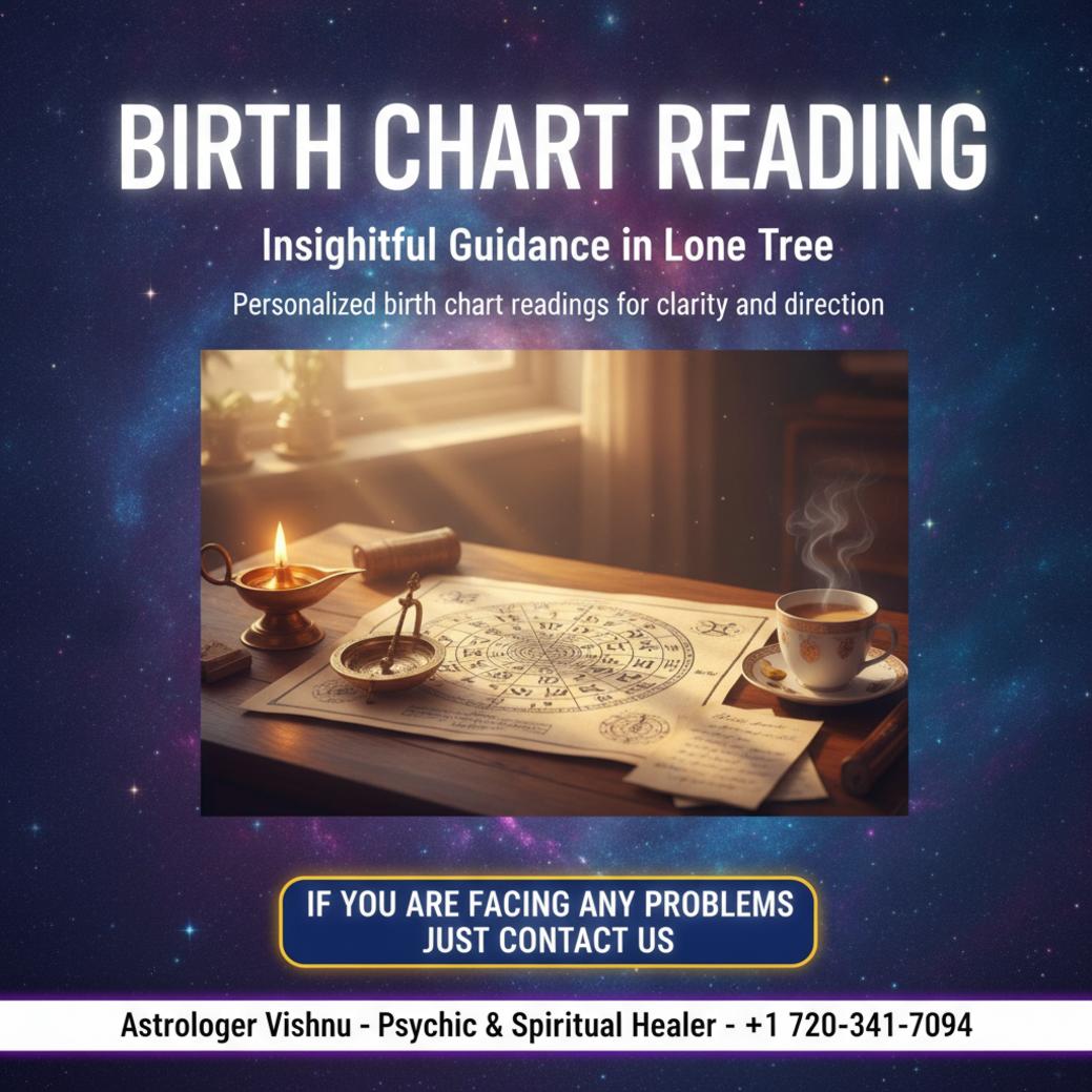 Birth chart reading setup on wooden desk in Lone Tree