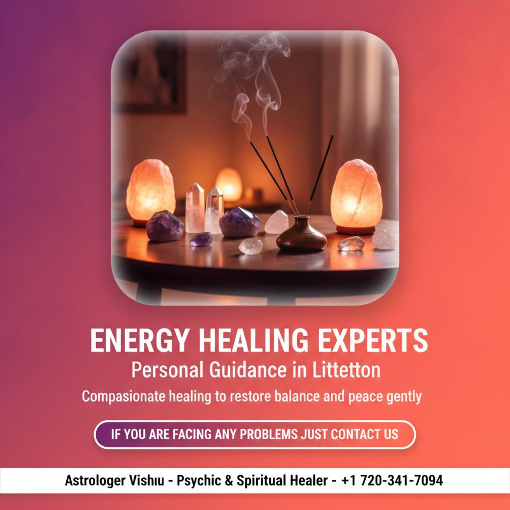 energy healing session setup with crystals and lamps in Littleton room