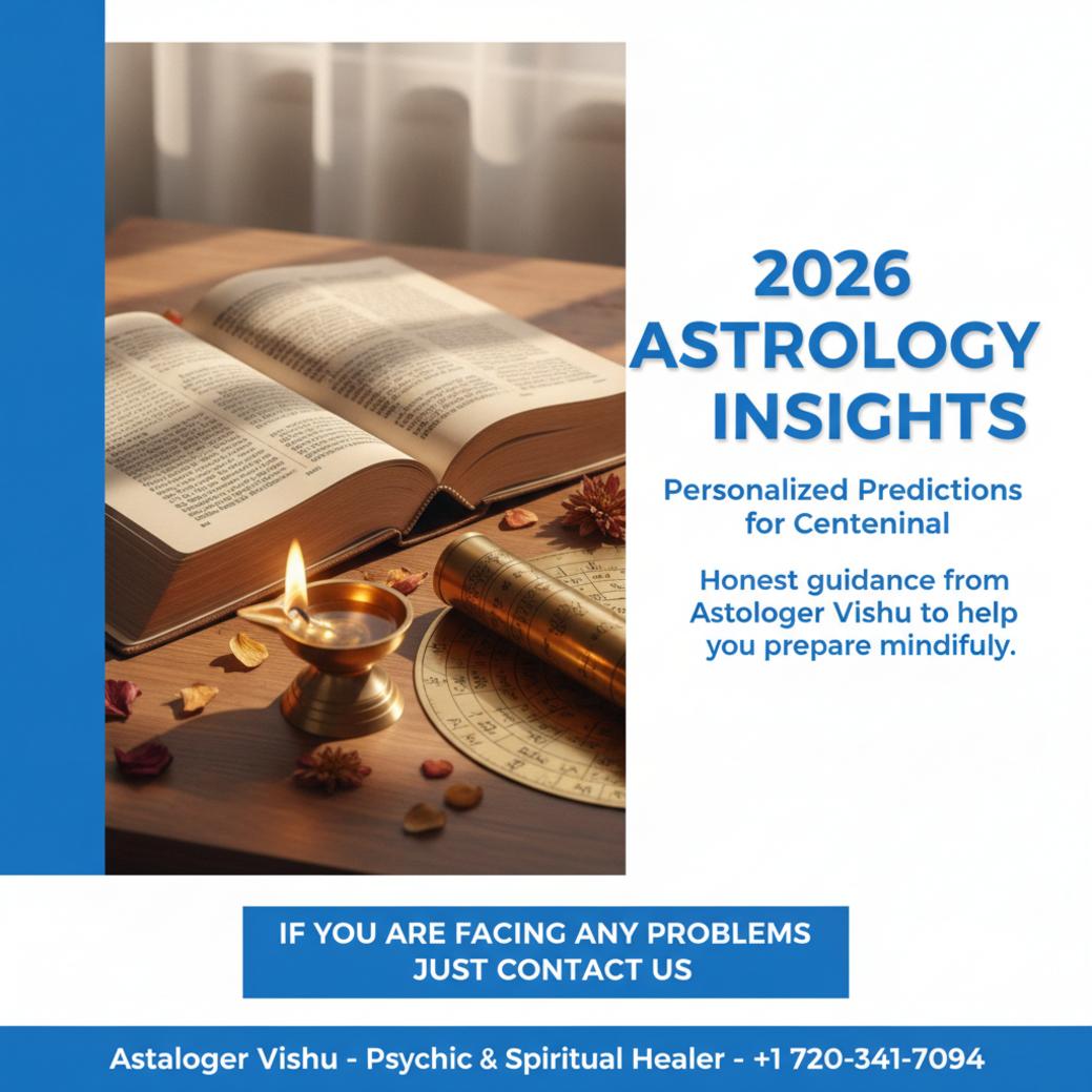 What 2026 Vedic Astrology Predictions Mean for Centennial, CO Open Vedic astrology book with chart and lamp natural light Centennial
