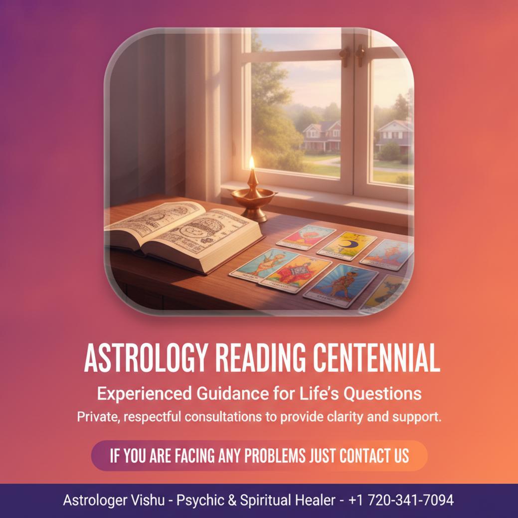 Quiet astrology reading setup with books and lamp in Centennial, CO
