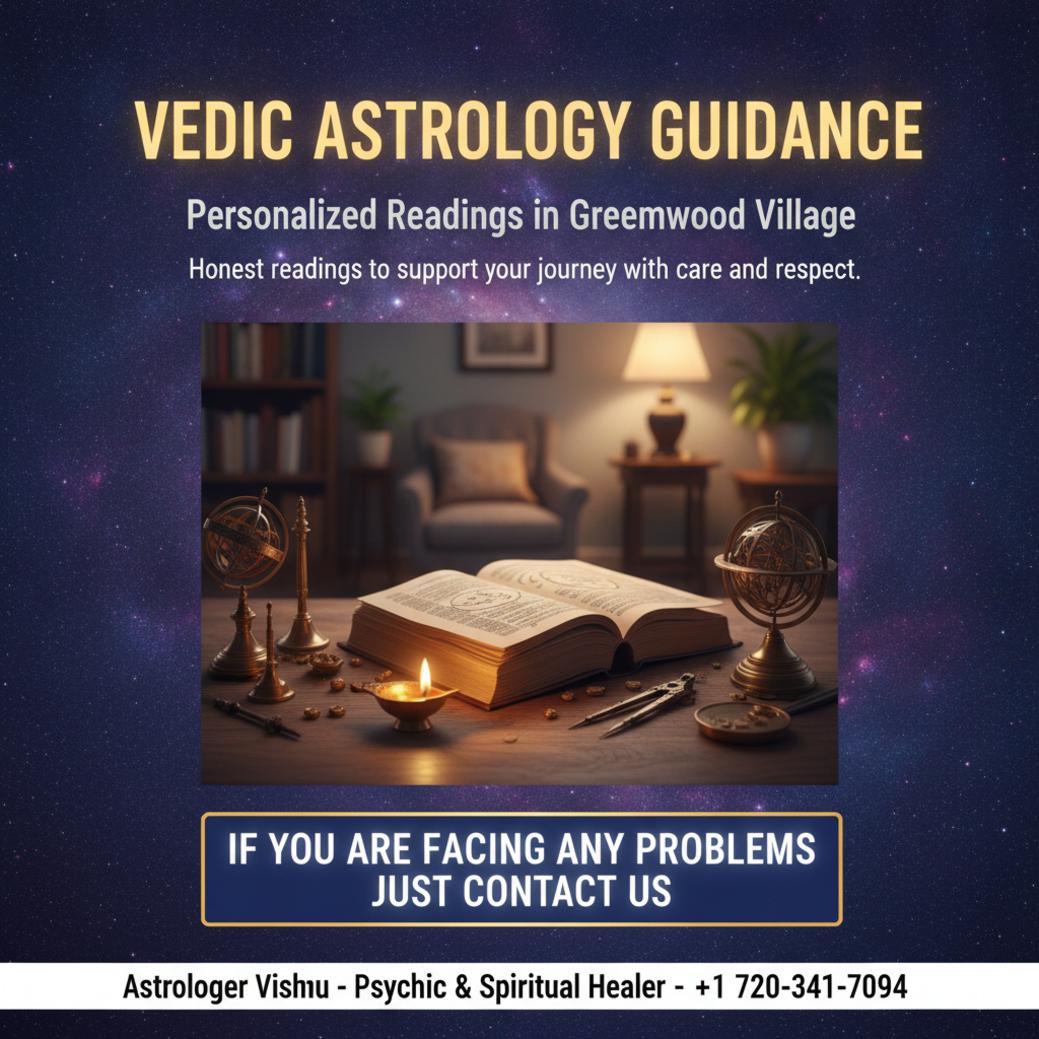 Vedic astrologer tools with astrology book and lamp in Greenwood Village