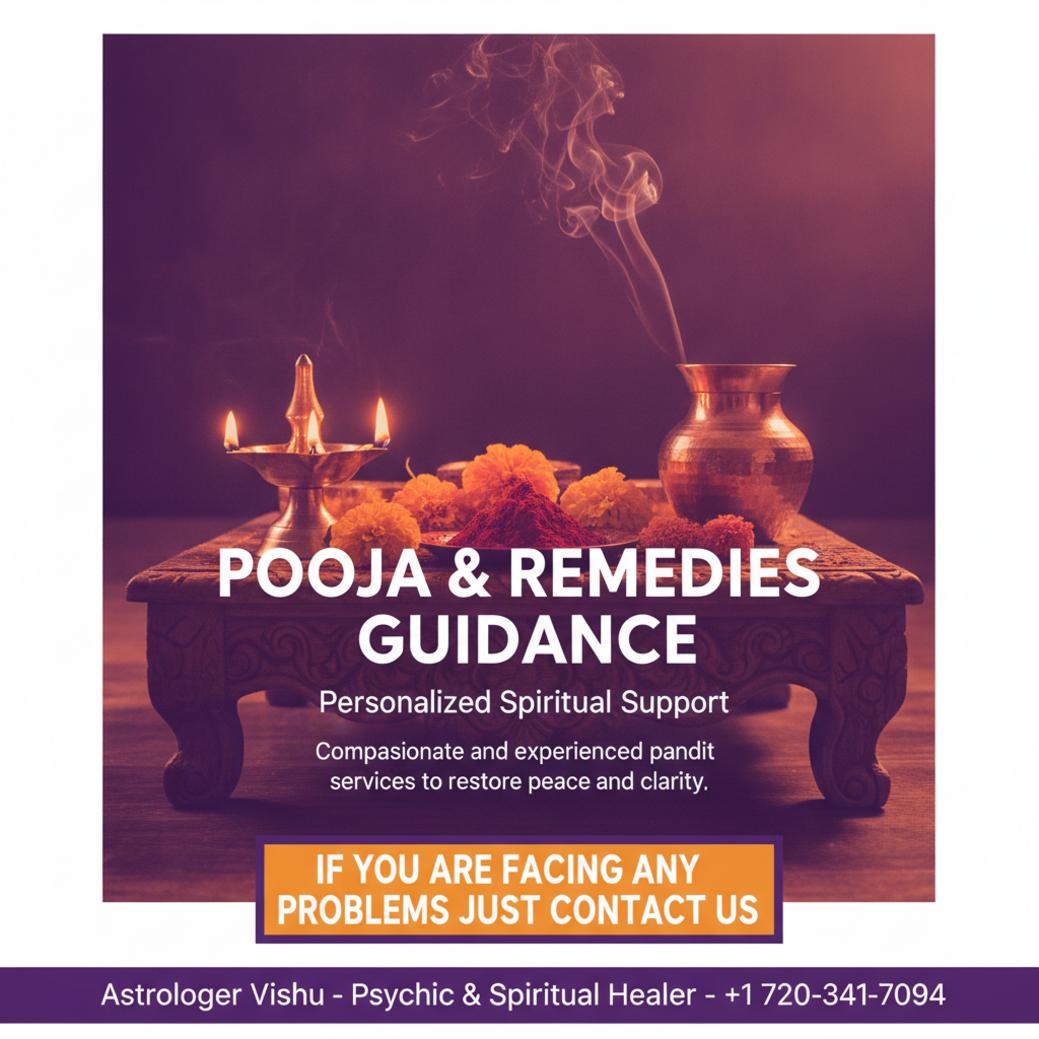 Trusted Pandit for Pooja and Remedies in Colorado Springs Traditional pooja setup with lamps and offerings in Colorado Springs