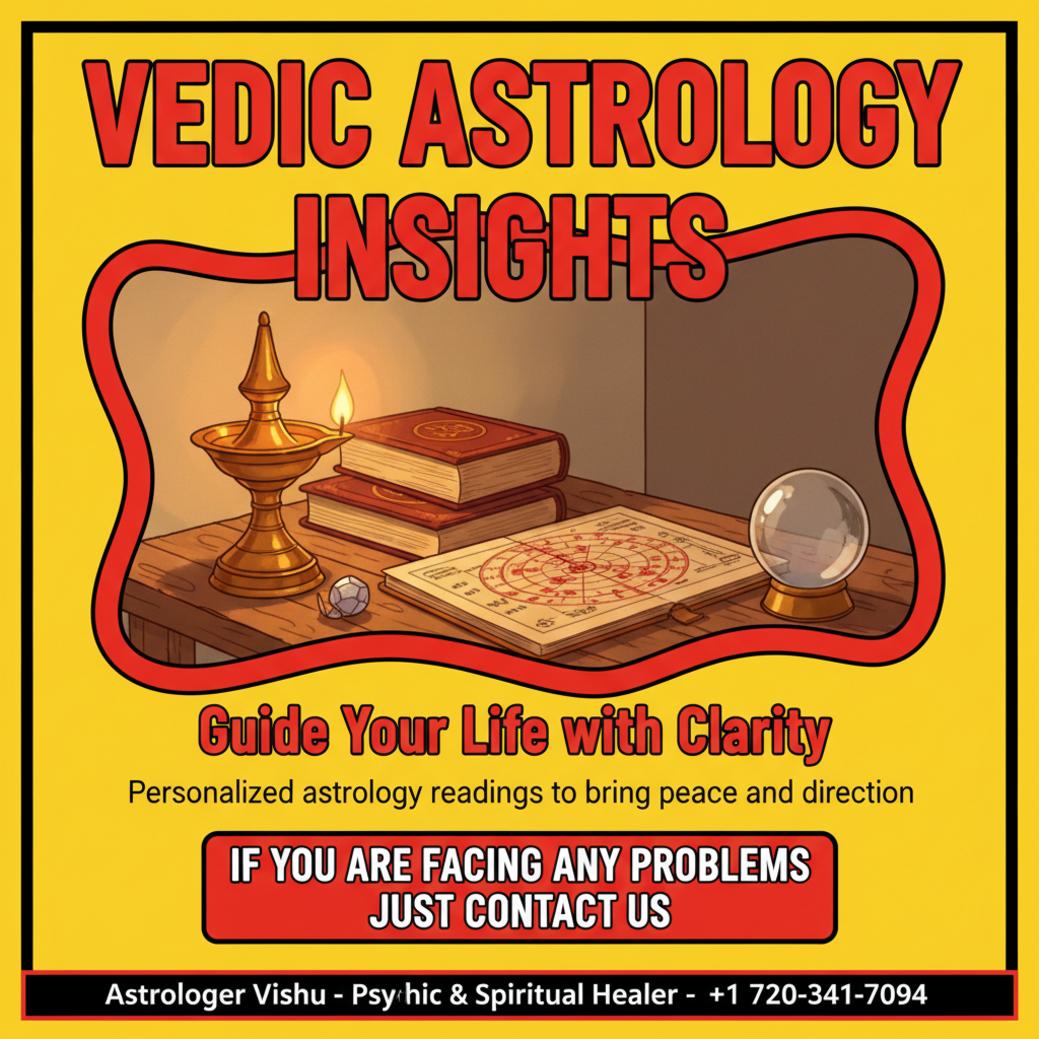 Vedic astrology setup with kundli chart and lamp in Thornton room